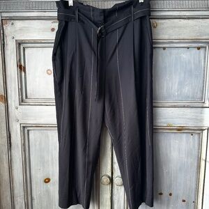Brunello Cucinelli Dark Blue Striped Belted Women's Cropped Pants Size 8